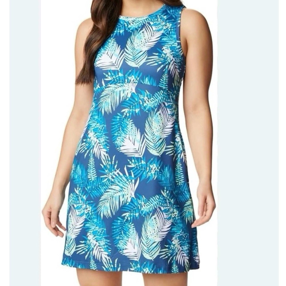 Columbia PFG Freezer iii tank Dress Blue Tropical Palm Large UPF omni-freeze